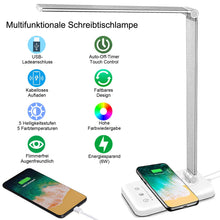 Lade das Bild in den Galerie-Viewer, Multifunktionale Schreibtischlampe mit kabellosem Ladegerät, USB-Ladeanschluss, Auto-Off-Timer, 5 Farben 5 Helligkeitsstufen Dimmbar (Pink)