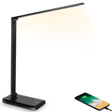 Lade das Bild in den Galerie-Viewer, LED Schreibtischlampe mit Ladefunktion und Auto-Off-Timer, 5 Farben 5 Helligkeitsstufen Dimmbar, Multifunktionale Tischlampe mit USB-Ladeanschluss, Desk Lamp