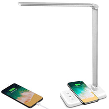 Lade das Bild in den Galerie-Viewer, Multifunktionale Schreibtischlampe mit kabellosem Ladegerät, USB-Ladeanschluss, Auto-Off-Timer, 5 Farben 5 Helligkeitsstufen Dimmbar (Pink)