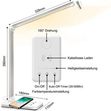 Lade das Bild in den Galerie-Viewer, Multifunktionale Schreibtischlampe mit kabellosem Ladegerät, USB-Ladeanschluss, Auto-Off-Timer, 5 Farben 5 Helligkeitsstufen Dimmbar (Pink)