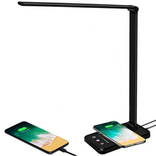 Lade das Bild in den Galerie-Viewer, Multifunktionale Schreibtischlampe mit kabellosem Ladegerät, USB-Ladeanschluss, Auto-Off-Timer, 5 Farben 5 Helligkeitsstufen Dimmbar, Desk Lamp