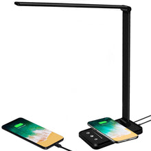 Lade das Bild in den Galerie-Viewer, Multifunktionale Schreibtischlampe mit kabellosem Ladegerät, USB-Ladeanschluss, Auto-Off-Timer, 5 Farben 5 Helligkeitsstufen Dimmbar (Pink)