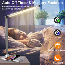 Lade das Bild in den Galerie-Viewer, Multifunktionale Schreibtischlampe mit kabellosem Ladegerät, USB-Ladeanschluss, Auto-Off-Timer, 5 Farben 5 Helligkeitsstufen Dimmbar, Desk Lamp