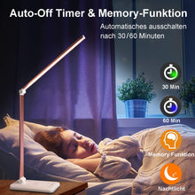 Lade das Bild in den Galerie-Viewer, Multifunktionale Schreibtischlampe mit kabellosem Ladegerät, USB-Ladeanschluss, Auto-Off-Timer, 5 Farben 5 Helligkeitsstufen Dimmbar (Pink)