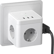 Lade das Bild in den Galerie-Viewer, 6-in-1 Mehrfachsteckdose, Steckdosenwürfel mit 3 USB, 3 Fach Steckdosenleiste, Steckdosenadapter, Steckdose Mehrfach, Multiple Socket