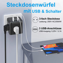 Lade das Bild in den Galerie-Viewer, 6-in-1 Steckdosenwürfel Mehrfachsteckdose mit 3 USB 3 Fach Steckdosenleiste Steckdosenadapter Multiple Socket