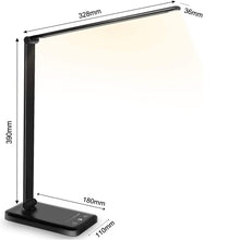 Lade das Bild in den Galerie-Viewer, LED Schreibtischlampe mit Ladefunktion und Auto-Off-Timer, 5 Farben 5 Helligkeitsstufen Dimmbar, Multifunktionale Tischlampe mit USB-Ladeanschluss, Desk Lamp
