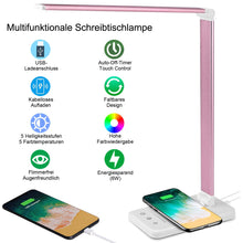 Lade das Bild in den Galerie-Viewer, Multifunktionale Schreibtischlampe mit kabellosem Ladegerät, USB-Ladeanschluss, Auto-Off-Timer, 5 Farben 5 Helligkeitsstufen Dimmbar, Desk Lamp
