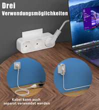 Lade das Bild in den Galerie-Viewer, 3-Fach Steckdosenadapter mit 1m Abnehmbarem Kabel, Tragbare Praktisch Mehrfachsteckdose für Büro, zu Hause, Reisen
