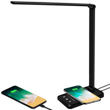 Lade das Bild in den Galerie-Viewer, Multifunktionale Schreibtischlampe mit kabellosem Ladegerät, USB-Ladeanschluss, Auto-Off-Timer, 5 Farben 5 Helligkeitsstufen Dimmbar, Desk Lamp
