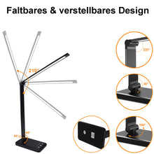 Lade das Bild in den Galerie-Viewer, LED Schreibtischlampe mit Ladefunktion und Auto-Off-Timer, 5 Farben 5 Helligkeitsstufen Dimmbar, Multifunktionale Tischlampe mit USB-Ladeanschluss, Desk Lamp
