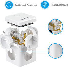 Lade das Bild in den Galerie-Viewer, Mehrfachsteckdose, Steckdosenleiste, Multiple Socket, 6-in-1 Steckdosenwürfel 3 Fach Steckdosen mit 3 USB Ladegerät Anschluss
