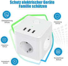 Lade das Bild in den Galerie-Viewer, Mehrfachsteckdose, Steckdosenleiste, Multiple Socket, 6-in-1 Steckdosenwürfel 3 Fach Steckdosen mit 3 USB Ladegerät Anschluss
