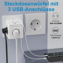 Lade das Bild in den Galerie-Viewer, Mehrfachsteckdose, Steckdosenleiste, Multiple Socket, 6-in-1 Steckdosenwürfel 3 Fach Steckdosen mit 3 USB Ladegerät Anschluss
