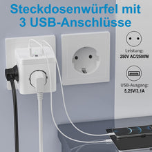 Lade das Bild in den Galerie-Viewer, Mehrfachsteckdose Steckdosenwürfel Steckdosenleiste mit 3 USB Ladegerät Anschluss 6-in-1 Multiple Socket 3 Fach Steckdosen
