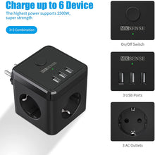 Lade das Bild in den Galerie-Viewer, Steckdosenwürfel Mehrfachsteckdose mit 3 USB &amp; Schalter 3 Fach Steckdosenadapter Steckdosenleiste/Multiple Socket
