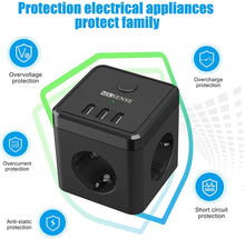 Lade das Bild in den Galerie-Viewer, 6-in-1 Mehrfachsteckdose, Steckdosenwürfel mit 3 USB, 3 Fach Steckdosenleiste, Steckdosenadapter, Steckdose Mehrfach, Multiple Socket
