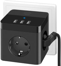 Lade das Bild in den Galerie-Viewer, Mehrfachsteckdose, Steckdosenleiste, Multiple Socket, 6-in-1 Steckdosenwürfel 3 Fach Steckdosen mit 3 USB Ladegerät Anschluss
